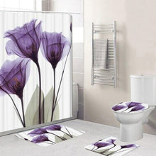 Tulips Lavender Hope Printed Bathroom Flower Decor Waterproof Shower Curtain Non Slip 3-Piece Rug Set