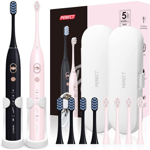 Ultrasonic electric toothbrush 2-piece set for adults with 8 brush heads, 3*3 adjustable modes, 2-minute smart timer, 1 charge can be used for 90 days