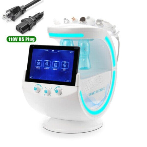 (US PLUG) Ultrasound Skin Care Cryotherapy Microdermabrasion Machine Ice Blue Magic Mirror Skin Analyzer