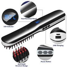 USB Wireless Mini Hair Comb Men's Quick Beard Brush Straightener Comb