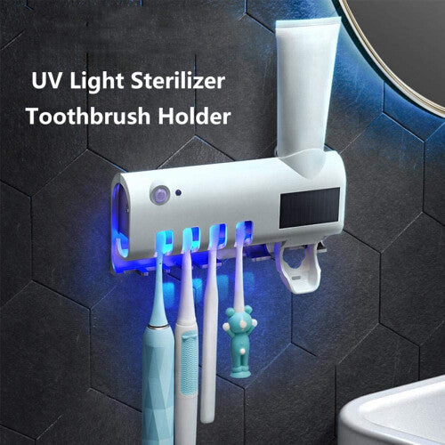 UV Light Sterilizer Toothbrush Holder Wall Mount Toothpaste Dispenser