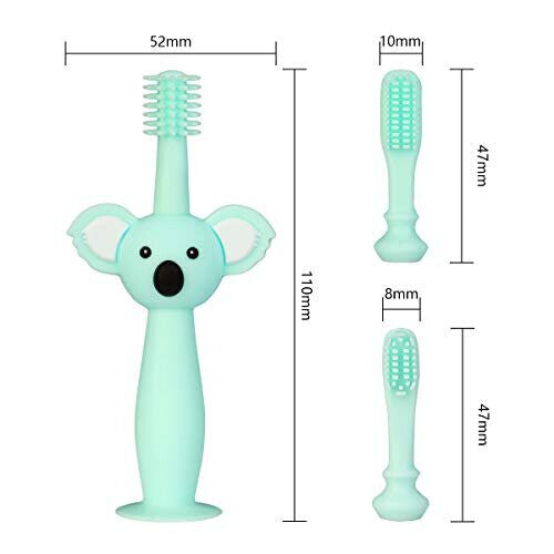 Vicloon Baby and Toddler Toothbrush, 3 PCS Food Grade Silicone Soft Infant Toddlers Toothbrush with Replacement Heads Cute Koala Design, Baby Ora