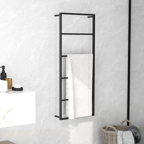 vidaXL Towel Rack Black Steel Bathroom Storage Wall Rack Towel Holder Hanger