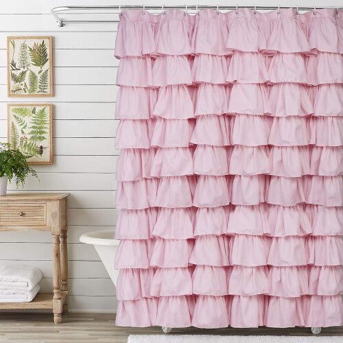 Volens Pink Ruffle Shower Curtain FarmhouseRustic Fabric Cloth Shower Curtains for Bathroom  72 x 72