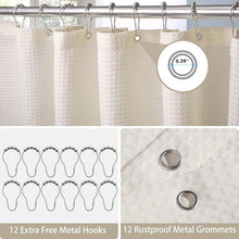 Waffle Shower Curtain with Metal Ring Bathroom Curtain 182x214cm Waterproof Mildew Resistant Beige