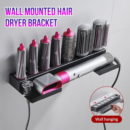 Wall Mounted Hair Dryer Holder, Curling Kit, 7 Curls Barrels and Hair Curler, Compatible for Dyson, Bathroom Organizer Black