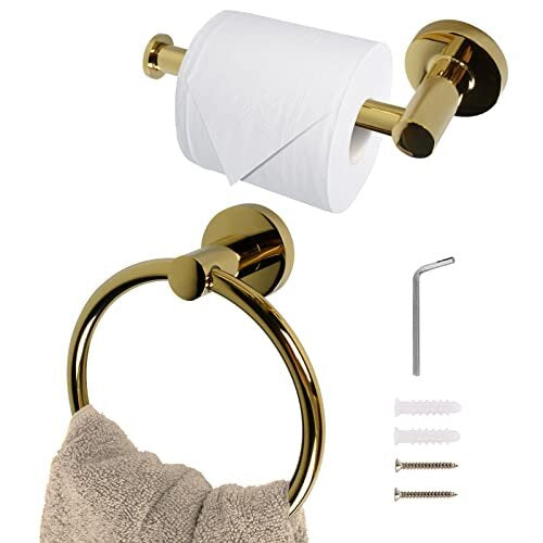 Wall Mounted Toilet Roll Holder and Towel Holder Toilet Paper Holder and Towel Ring Set - 2 Pcs Stainless Steel Bath Hardware Accessory for Bathroom