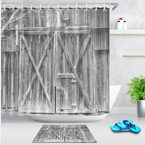 Waterproof Fabric Rustic Wood Shower Curtain Liner Bathroom Accessories Mat Hook