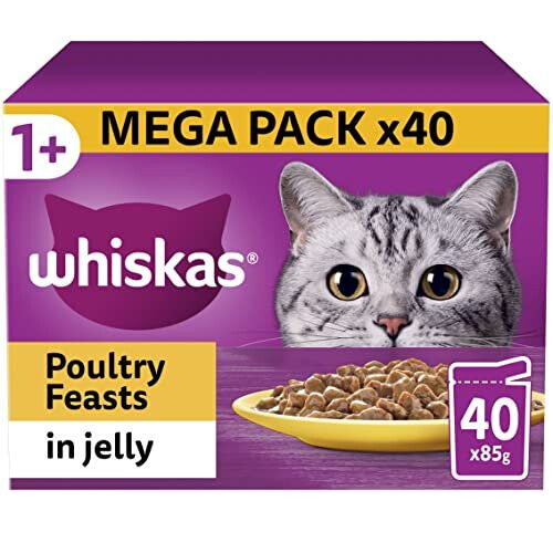 Whiskas 1+ Adult Poultry Selection in Jelly 40 Pouches, (40 x 85 g)