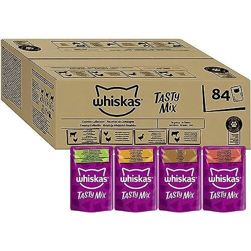 Whiskas 1+ Adult Tasty Mix in Gravy 84 Pouches, Adult Wet Cat Food, Country Collection, Megapack (84 x 85 g)