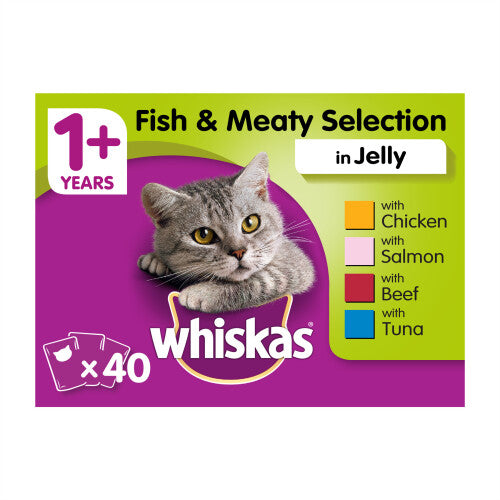 Whiskas 1+ Cat Pouches Fish & Meaty Selection Jelly Cat Food 120x100g MegaPack