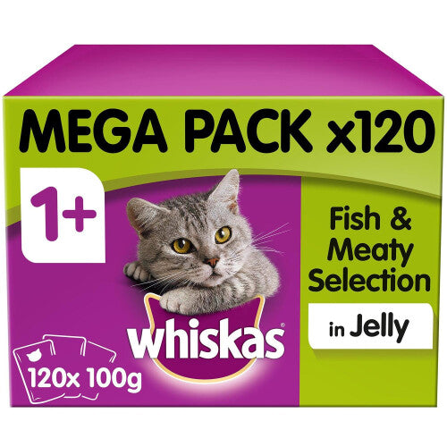 Whiskas 1+ Cat Pouches Fish & Meaty Selection Jelly Cat Food 120x100g MegaPack