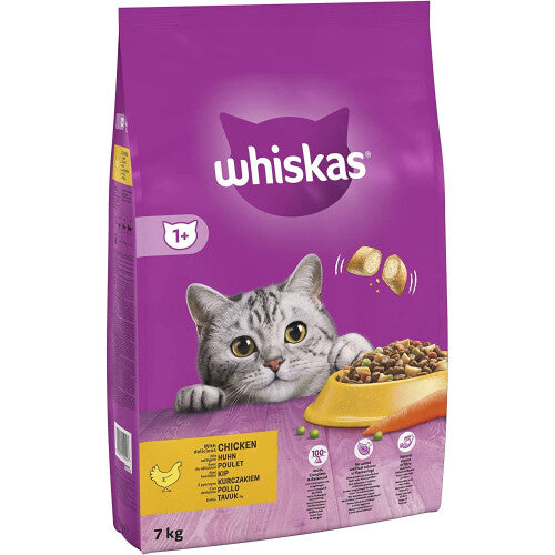 Whiskas 1+ Chicken 7kg Bag, Adult Cat Dry Food - Pack May Vary