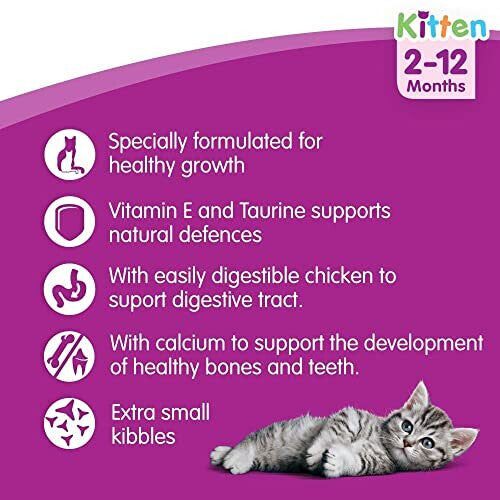 Whiskas 2-12 months Kitten Complete Dry Cat Food for Junior Cats, Chicken, 7kg