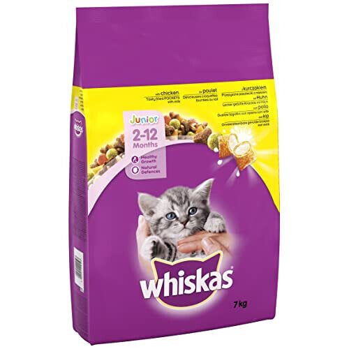 Whiskas 2-12 months Kitten Complete Dry Cat Food for Junior Cats, Chicken, 7kg