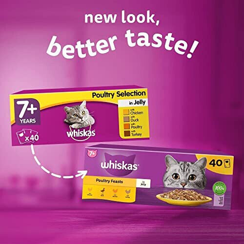 Whiskas 7+ Poultry Selection in Jelly 40x85g Pouches, Senior Cat Food