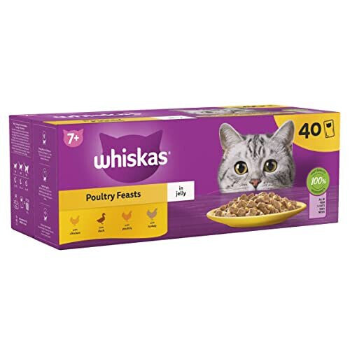 Whiskas 7+ Poultry Selection in Jelly 40x85g Pouches, Senior Cat Food