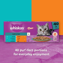 Whiskas Tasty Duo 1+ Surf and Turf in Jelly 40 x 85 g Pouches, Adult Cat Food