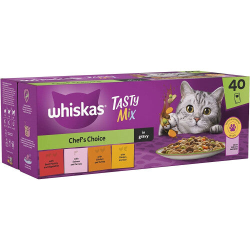 Whiskas Tasty Mix 1+Chef´s Choice in Gravy 40 x 85 g Pouches, Adult Cat Food