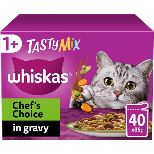 Whiskas Tasty Mix 1+Chef´s Choice in Gravy 40 x 85 g Pouches, Adult Cat Food