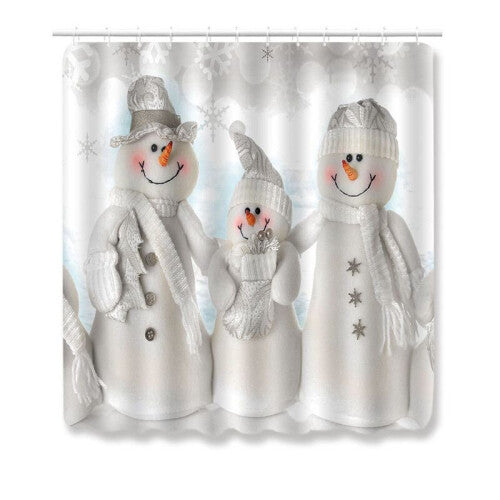 (White-180x180cm) 4pcs Christmas Shower Curtain Toilet Cushion Set Cover Mat Pad Rug Bathroom Xmas