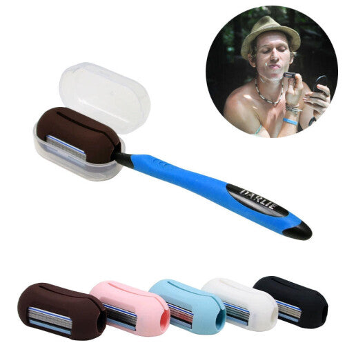 (white) 2 In 1 Lazy Mini Toothbrush Cover Finger Tip Shaver Razor Cleaning Tool Kit Outdoor Travel