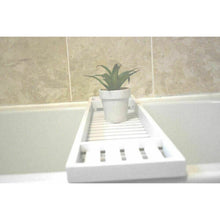 (White) BAMBOO BATHROOM STORAGE GRATED CADDY SHELF RACK BRIDGE BATH TUB TRAY RELAX IPAD