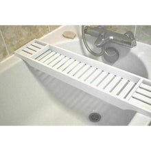 (White) BAMBOO BATHROOM STORAGE GRATED CADDY SHELF RACK BRIDGE BATH TUB TRAY RELAX IPAD