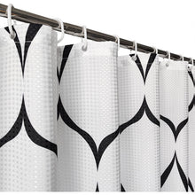 (White & Black, 180cm x 200cm) Shower Curtain 90GSM Polyester Fabric Bathroom Curtain with 12 Curtain Hook Mould & Mildew Resistant Waterproof Bath Curtain Long Shower Curtain Liner