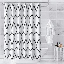 (White & Black, 180cm x 200cm) Shower Curtain 90GSM Polyester Fabric Bathroom Curtain with 12 Curtain Hook Mould & Mildew Resistant Waterproof Bath Curtain Long Shower Curtain Liner