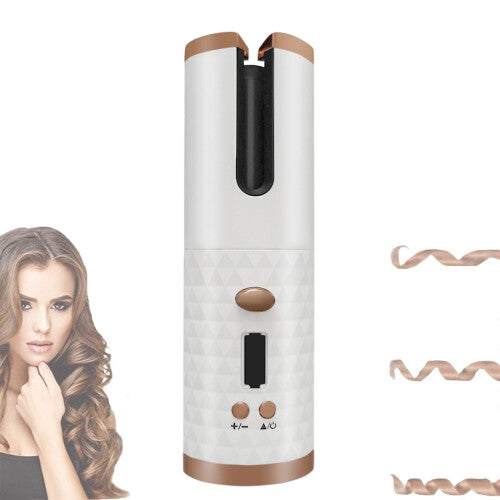 (White, China) Portable Wireless Automatic Hair Curling Iron Wand Roller