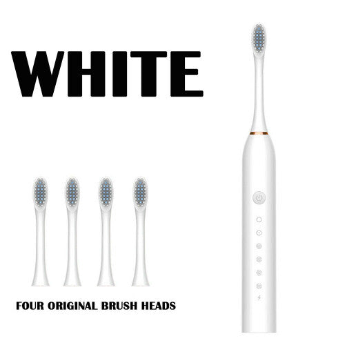 (White) Electric Toothbrush Sonic Vibration Rechargeable Toothbrush With 4 Brush Heads