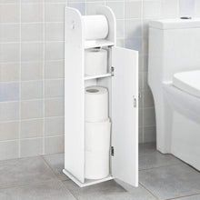 (White) Free Standing Bathroom Toilet Paper Roll Holder Cabinet