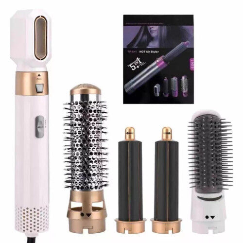 (White Gold) 5 in 1 Electric Hair Dryer Blow Hair Curler Set Detachable Styler Hot Air Brush