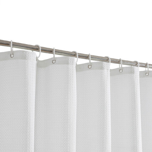 (White) White Waffle Shower Curtain, Waterproof, Mildew Resistant