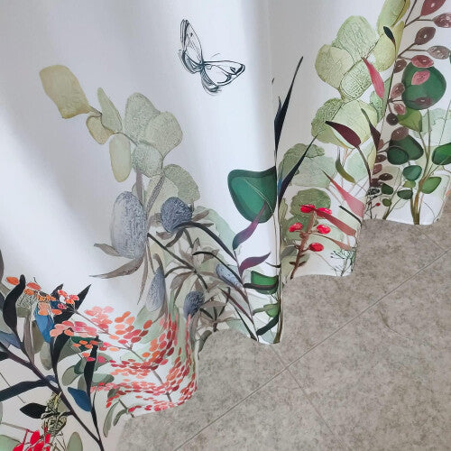 (Wildflower Design, 180cm x 200cm) Shower Curtain 90GSM Polyester Fabric Bathroom Curtain with 12 Curtain Hook Mould & Mildew Resistant Waterproof Bath Curtain Long Shower Curtain Liner