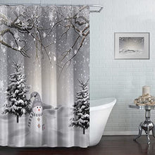 Winter Christmas Shower Curtain, Cute Snowman Snowflake Scene Shower Curtains for Bathroom, Pine Tree Covered Snow Fabric Bath Curtains Set with Hooks