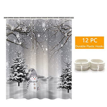 Winter Christmas Shower Curtain, Cute Snowman Snowflake Scene Shower Curtains for Bathroom, Pine Tree Covered Snow Fabric Bath Curtains Set with Hooks