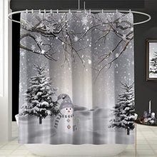 Winter Christmas Shower Curtain, Cute Snowman Snowflake Scene Shower Curtains for Bathroom, Pine Tree Covered Snow Fabric Bath Curtains Set with Hooks