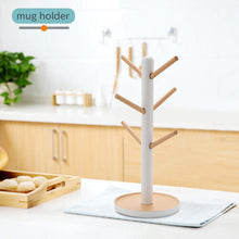 Wooden Mug Hanging Display Rack Drinkware Shelf with 6 Hooks Tree Shape Wood Coffee Tea Cup Storage Holder Stand White