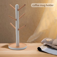 Wooden Mug Hanging Display Rack Drinkware Shelf with 6 Hooks Tree Shape Wood Coffee Tea Cup Storage Holder Stand White