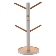 Wooden Mug Hanging Display Rack Drinkware Shelf with 6 Hooks Tree Shape Wood Coffee Tea Cup Storage Holder Stand White