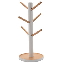 Wooden Mug Hanging Display Rack Drinkware Shelf with 6 Hooks Tree Shape Wood Coffee Tea Cup Storage Holder Stand White