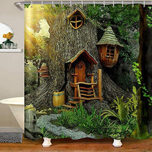 Woodland Waterproof Shower Curtain Tree House Decor Bathroom Shower Curtain Kids Boys Girls Fantasy Cartoon Illustration Art Shower Curtain with Hooks