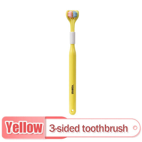 (Yellow) 3D Stereo Three-Sided Toothbrush Ultra Fine Soft Hair Adult Toothbrush Tongue Scraper Deep Cleaning Health Oral Care Teeth Brush