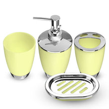 (Yellow) 4Pcs Plastic Bathroom Set Cup Toothbrush Holder Soap Dish Dispenser Bottle Washroom Accessories