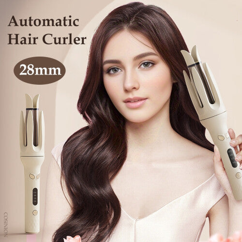 (Yellow) Automatic Hair Curler 28mm Negative Ions Electric Ceramic Curling Hair Stick Rotating Curl Waves Anti-Tangle Curling Iron Styler