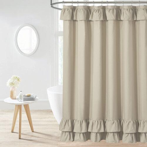 YOSTEV Khaki Ruffle Shower Curtain Farmhouse Fabric Cloth Shower Curtains for Bathroom 72x96 Inches Extra Long Size