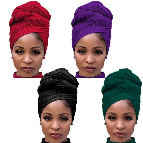 Youme 4 Packs Head Wrap Scarf Stretch Jersey Turban Extra Long Ultra S