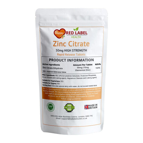 Zinc Citrate 50mg 120 Tablets High Strength Immune Health Support Acne Skin